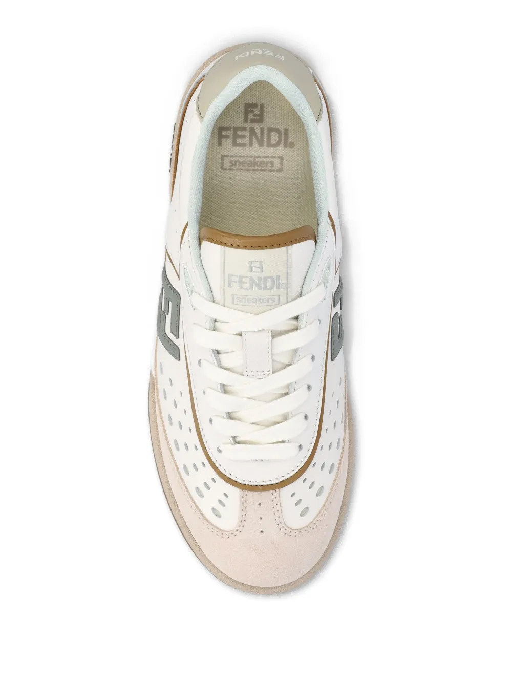 Fendi Leather Sneakers With Panelled Design And Contrast Sole In Neutral