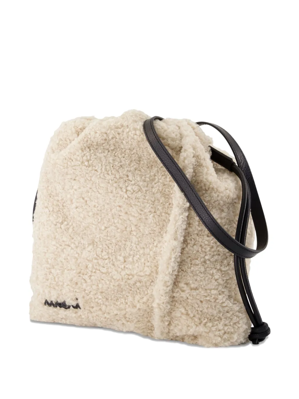 Marni Faux-shearling Drawstring Crossbody Bag In White