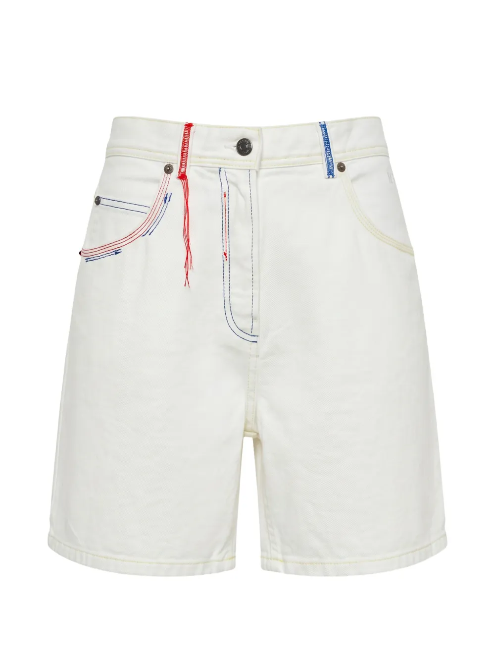 MSGM contrast-stitch logo-patch shorts - Bianco
