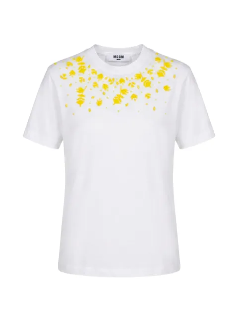 MSGM bead-embellished floral-motif T-shirt