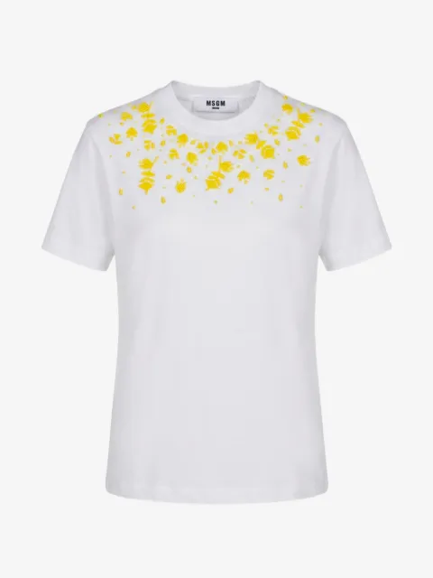 MSGM bead-embellished floral-motif T-shirt