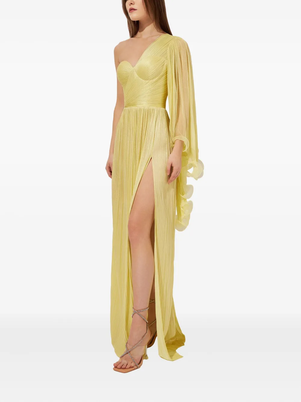 Iris Serban Anemona pleated one-shoulder dress - Geel