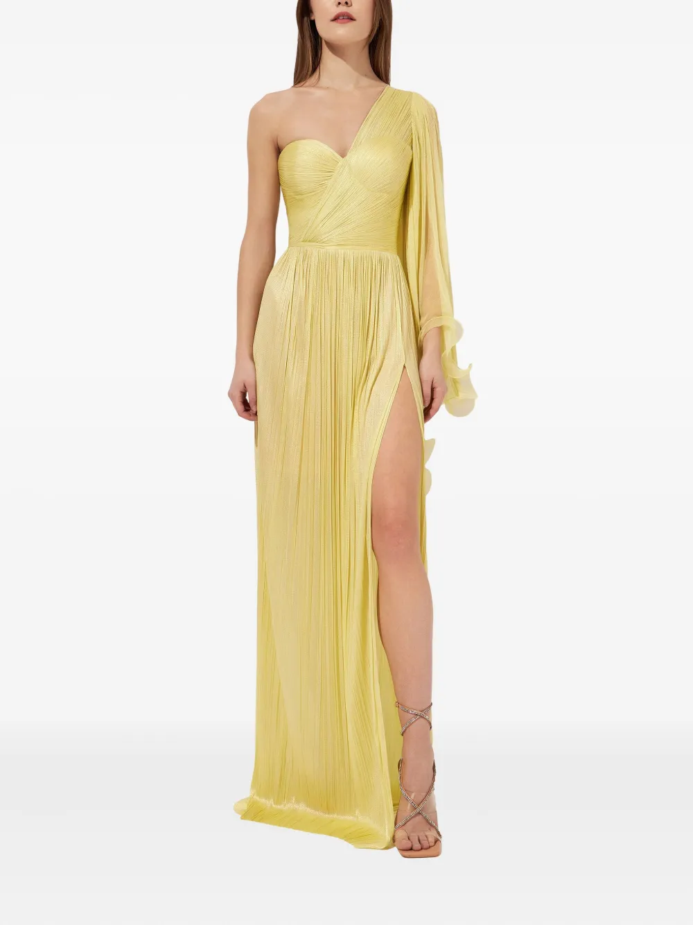 Iris Serban Anemona Pleated One-shoulder Dress In Yellow