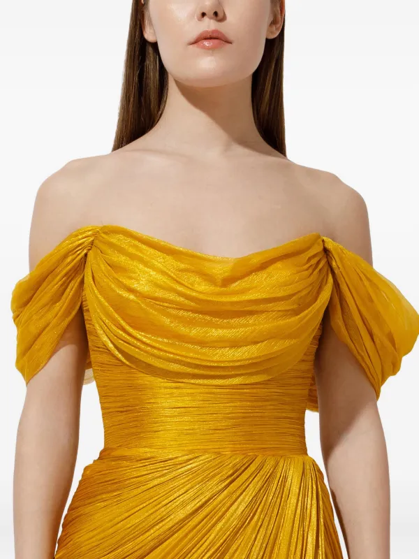 Iris Serban Pleated off-shoulder Dress | Gold | FARFETCH Iris Serban Pleated off-shoulder Dress | Gold | FARFETCH