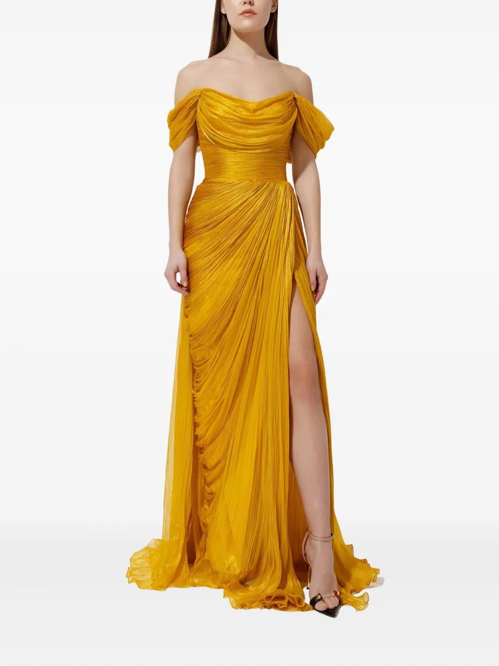 Iris Serban pleated off-shoulder dress - Goud