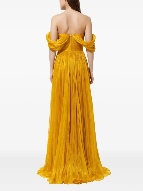 Iris Serban Pleated off-shoulder Dress | Gold | FARFETCH