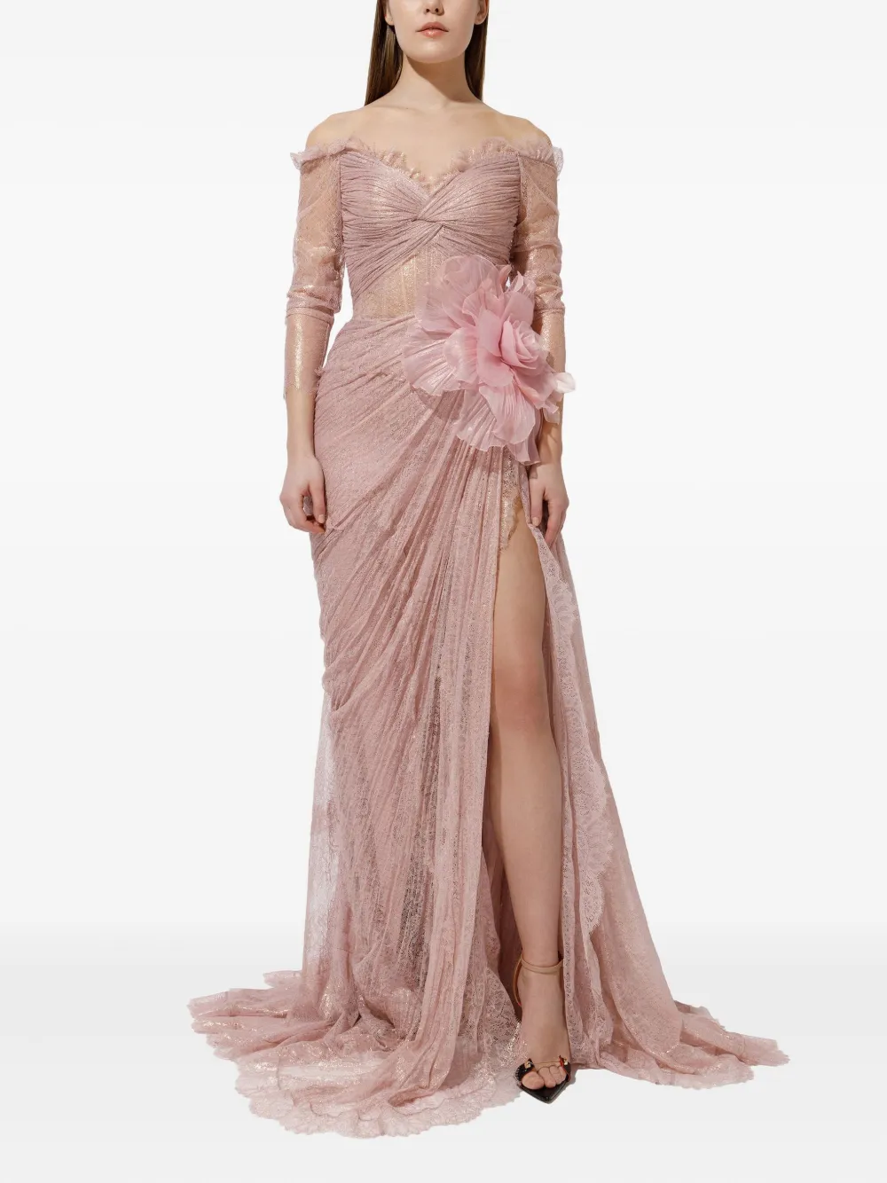 Iris Serban Lorena pleated lace flower dress - Roze