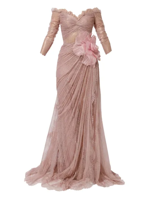 Iris Serban Lorena pleated lace flower dress