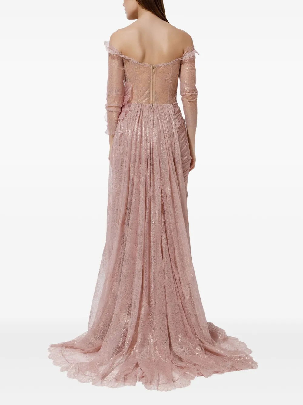 Iris Serban Lorena geplooide jurk met bloemenkant Roze