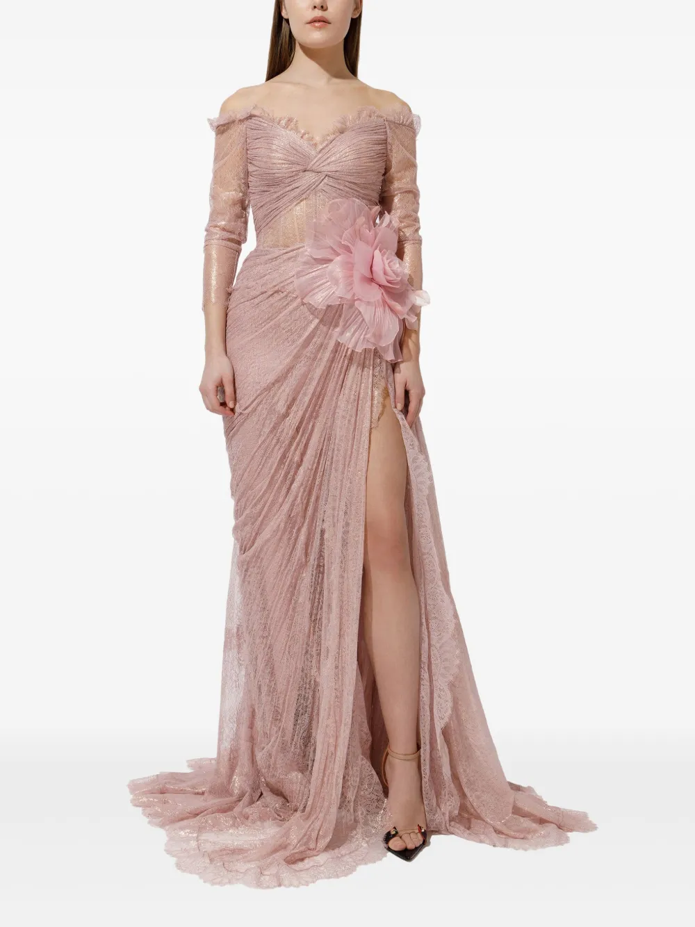 Iris Serban Lorena pleated lace flower dress | Evening Dresses | Image 2