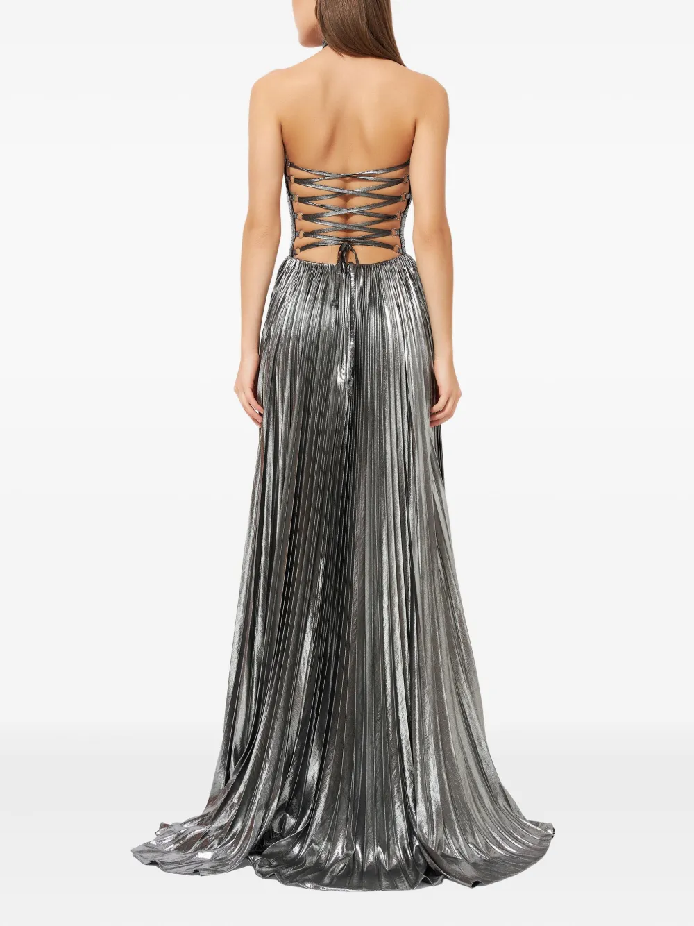Iris Serban Kareen jurk met halternek en plooien Zilver