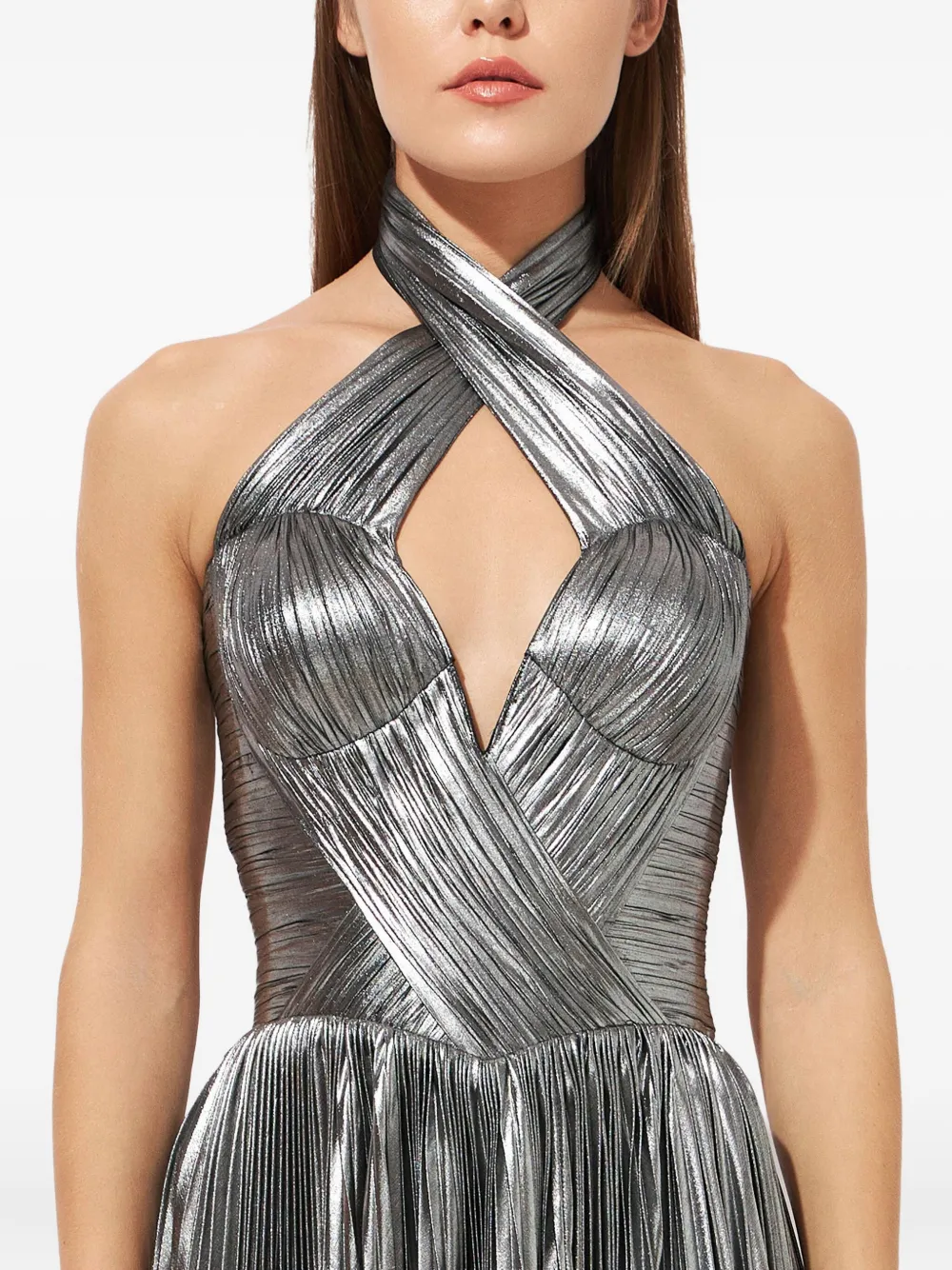 Iris Serban Kareen jurk met halternek en plooien Zilver