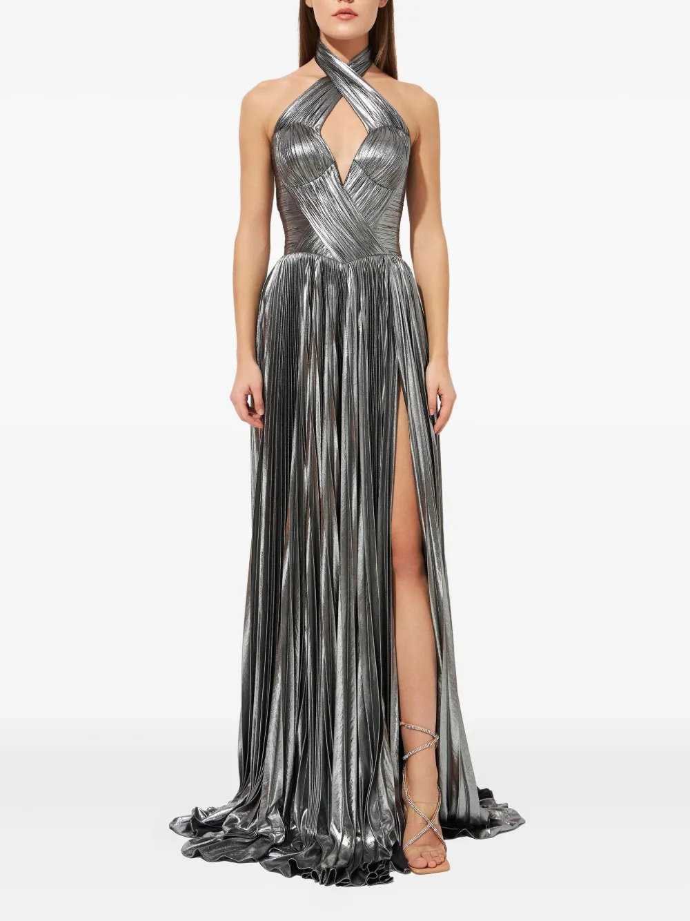Iris Serban Kareen halter-neck pleated dress - Zilver