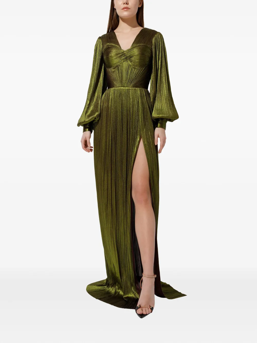 Iris Serban pleated long-sleeve dress - Groen