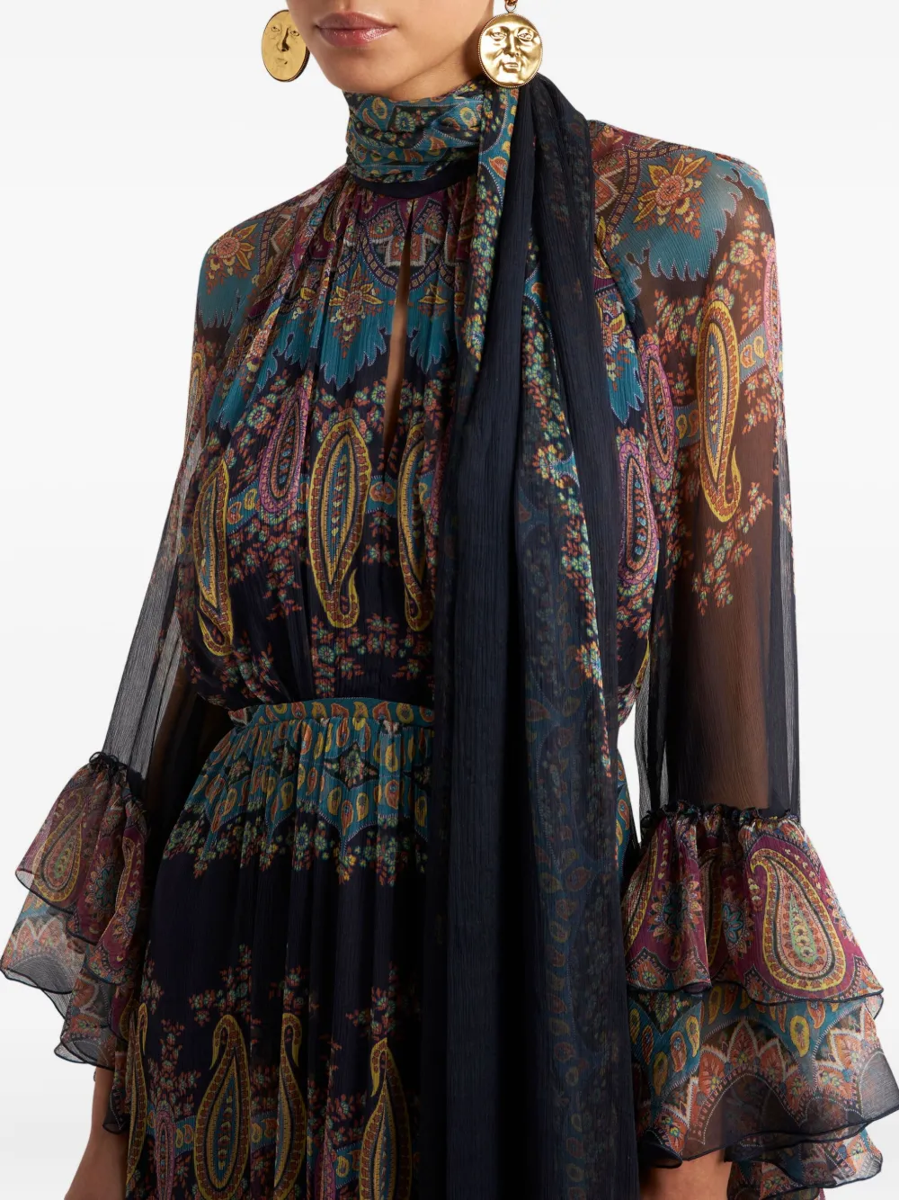 ETRO Maxi-jurk met paisley-print en ruches Blauw