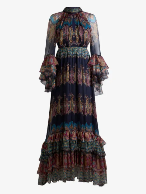 ETRO robe longue en soie imprimée