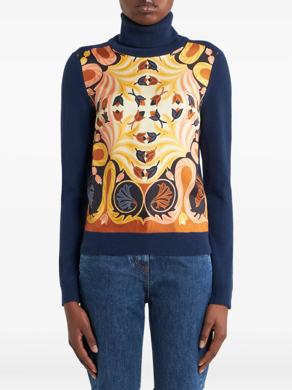 Etro Roll-neck Printed Sweater In Blue