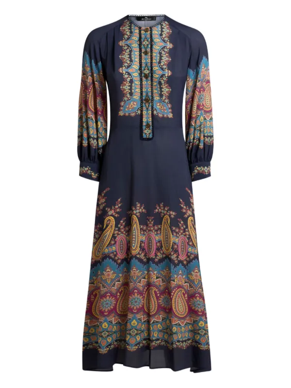 etro blue dress Off-the-shoulder fringed floral-brocade midi wrap dress - blue