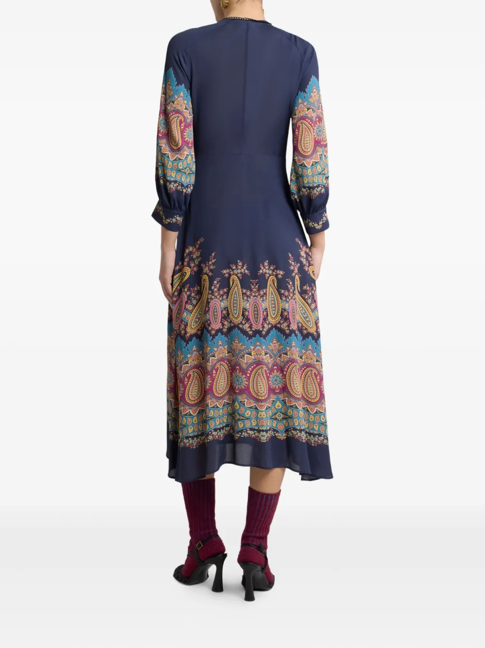 Etro Paisley-print Button-front Midi Dress In Blue