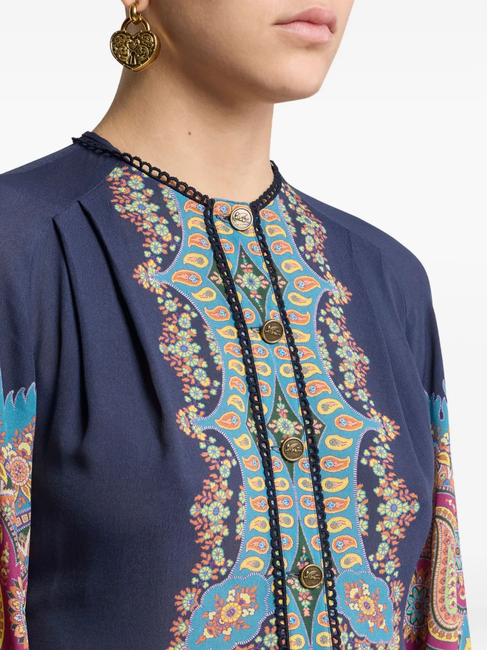 Etro Paisley-print Button-front Midi Dress In Blue