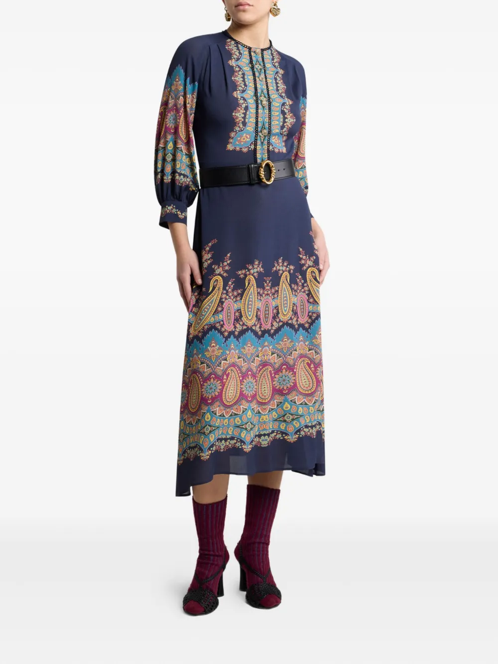 ETRO Midi-jurk met paisley-print en knopen - Blauw