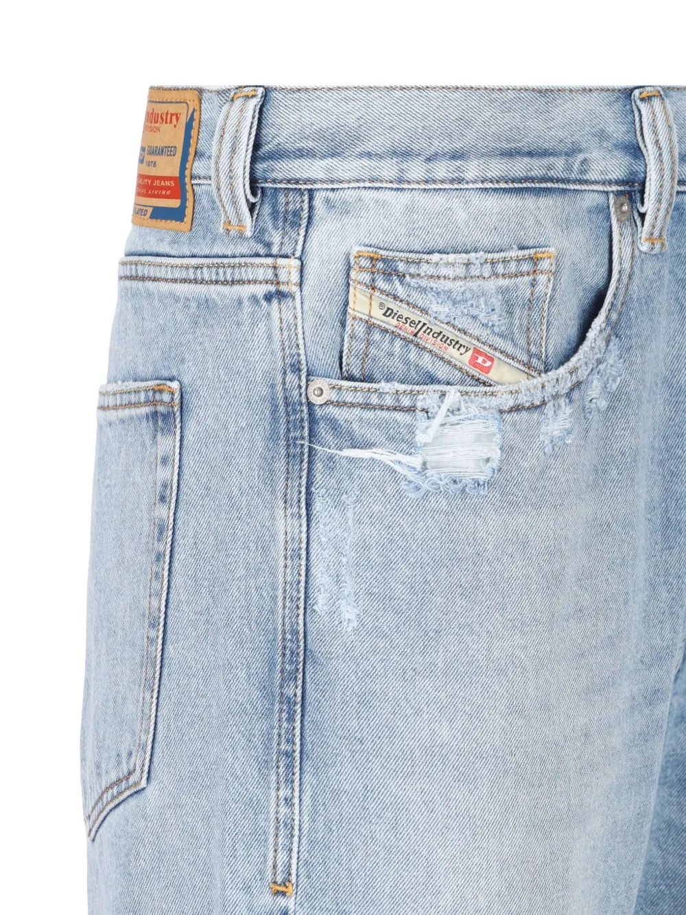 Diesel Jeans met gerafeld detail en logopatch Blauw
