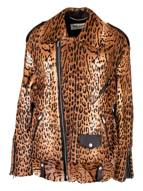 Saint Laurent chamarra con animal print y cierre