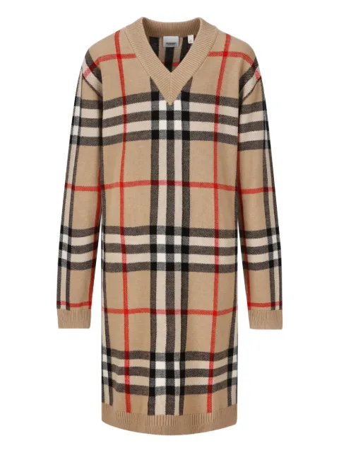 Burberry Kids vestido con motivo de cuadros y cuello en V