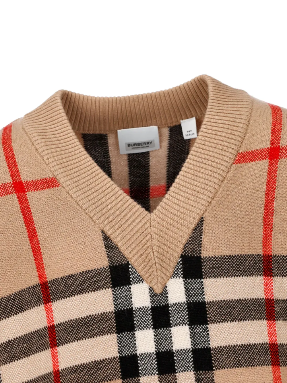 Burberry Kids Geruite jurk van wolblend met V-hals Beige