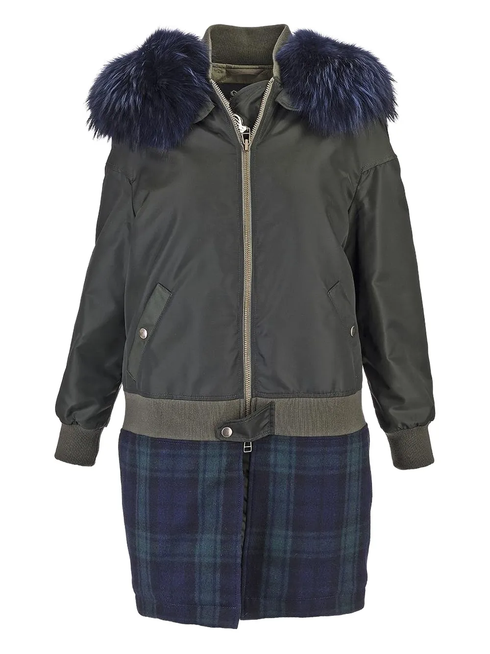 Mr & Mrs Italy Faux Fur-collar Plaid Coat In Green