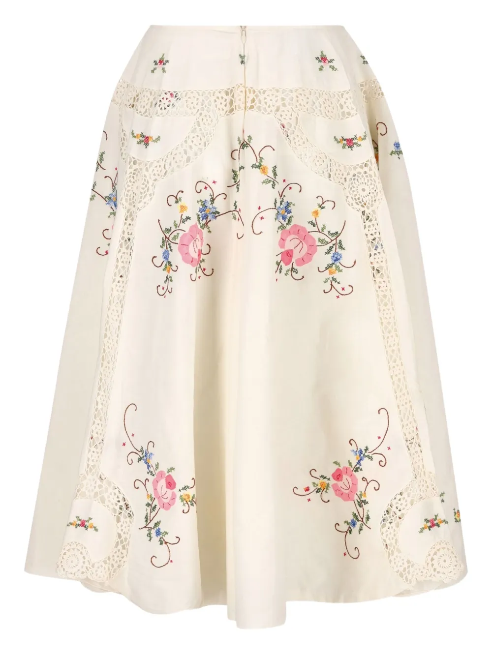 CAVIA embroidered lace-trimmed midi skirt - Beige