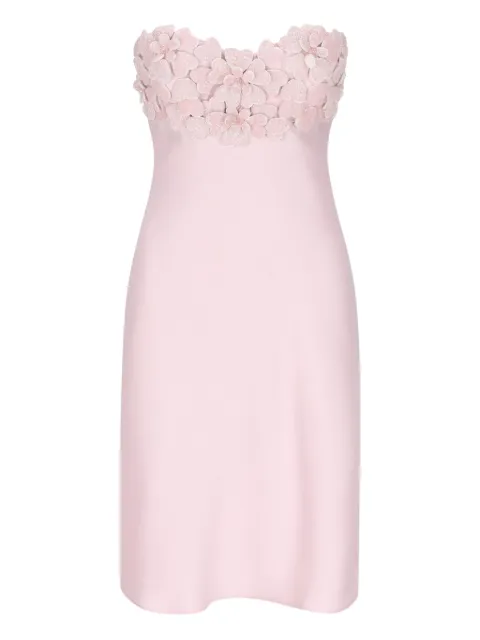Genny floral-appliqué strapless dress