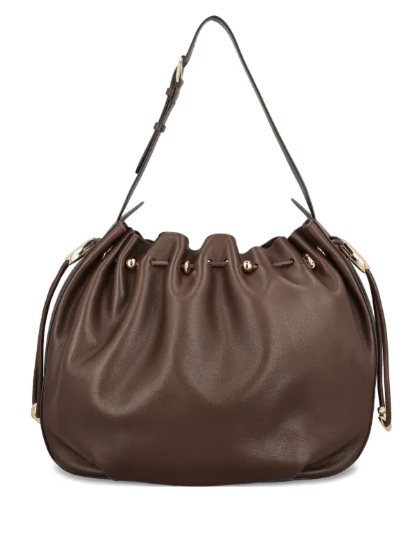 Zimmermann Halcyon Drawstring Leather Bucket Bag in Brown