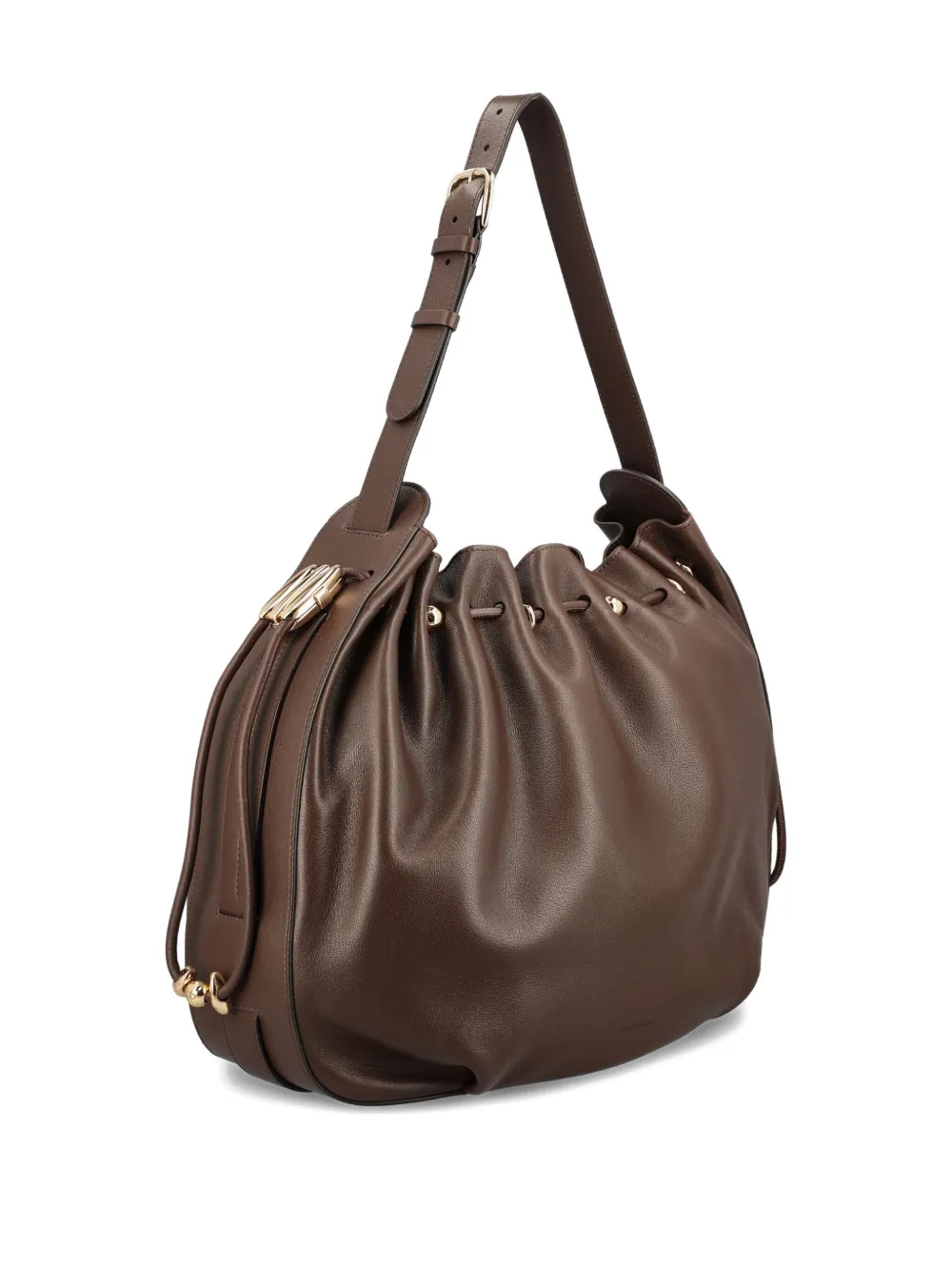 ZIMMERMANN Halcyon Drawstring Leather Bucket Bag in Brown, view 2