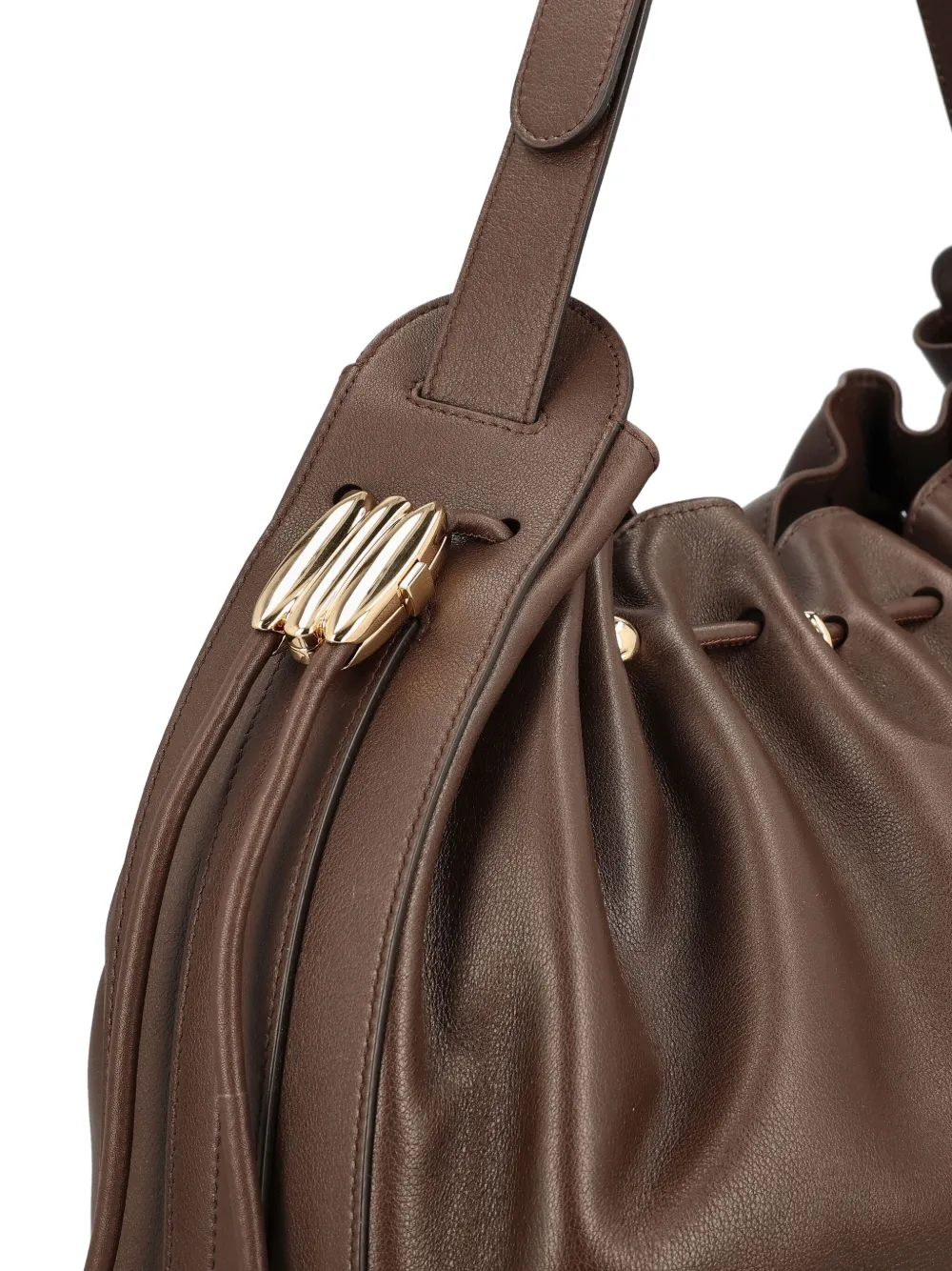 ZIMMERMANN Halcyon Drawstring Leather Bucket Bag in Brown, view 3