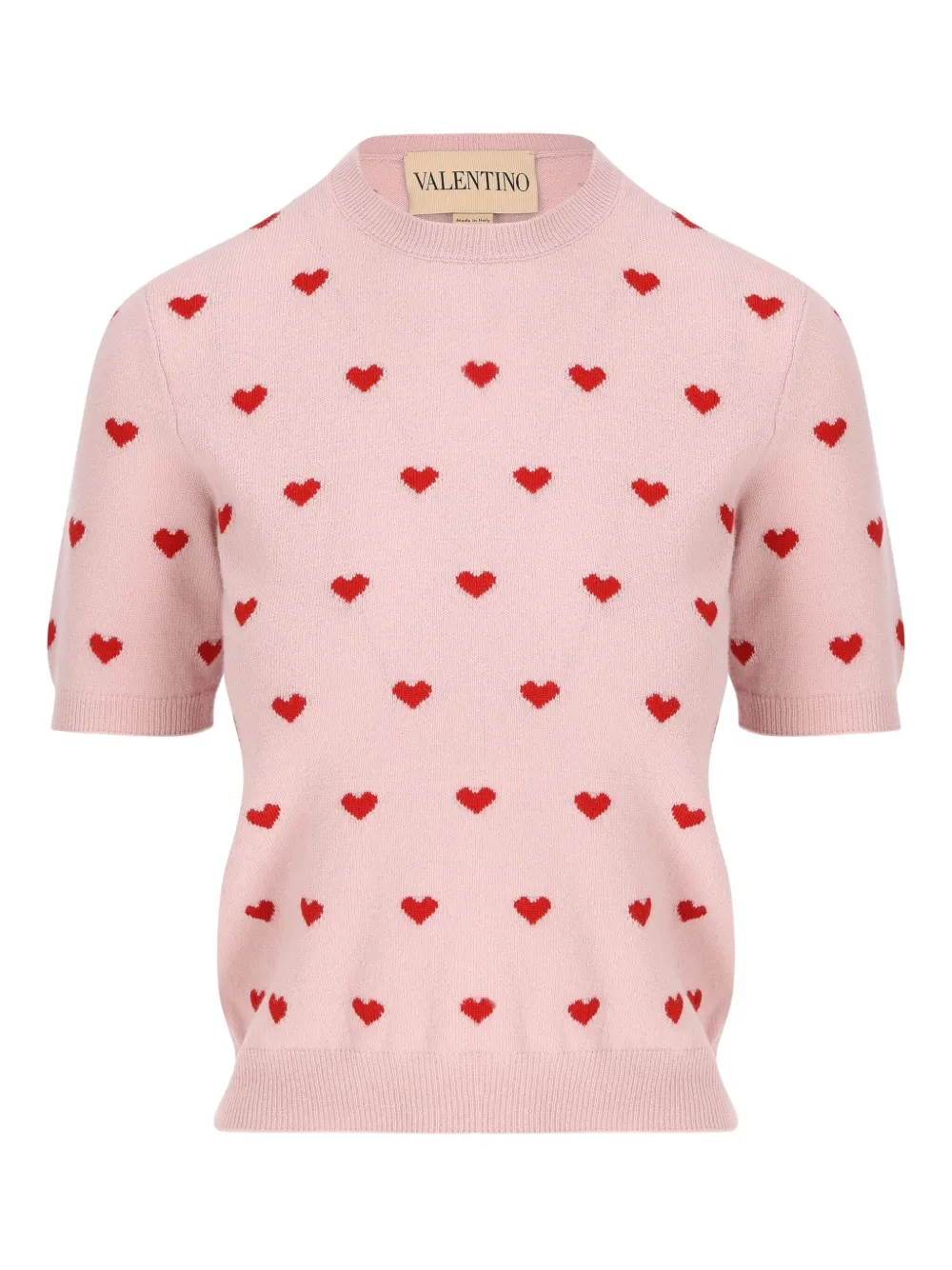 Valentino Heart-pattern Short-sleeve Sweater In Pink