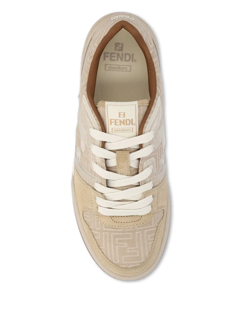 Fendi Ff-monogram Jacquard Suede-panels Sneakers In Brown