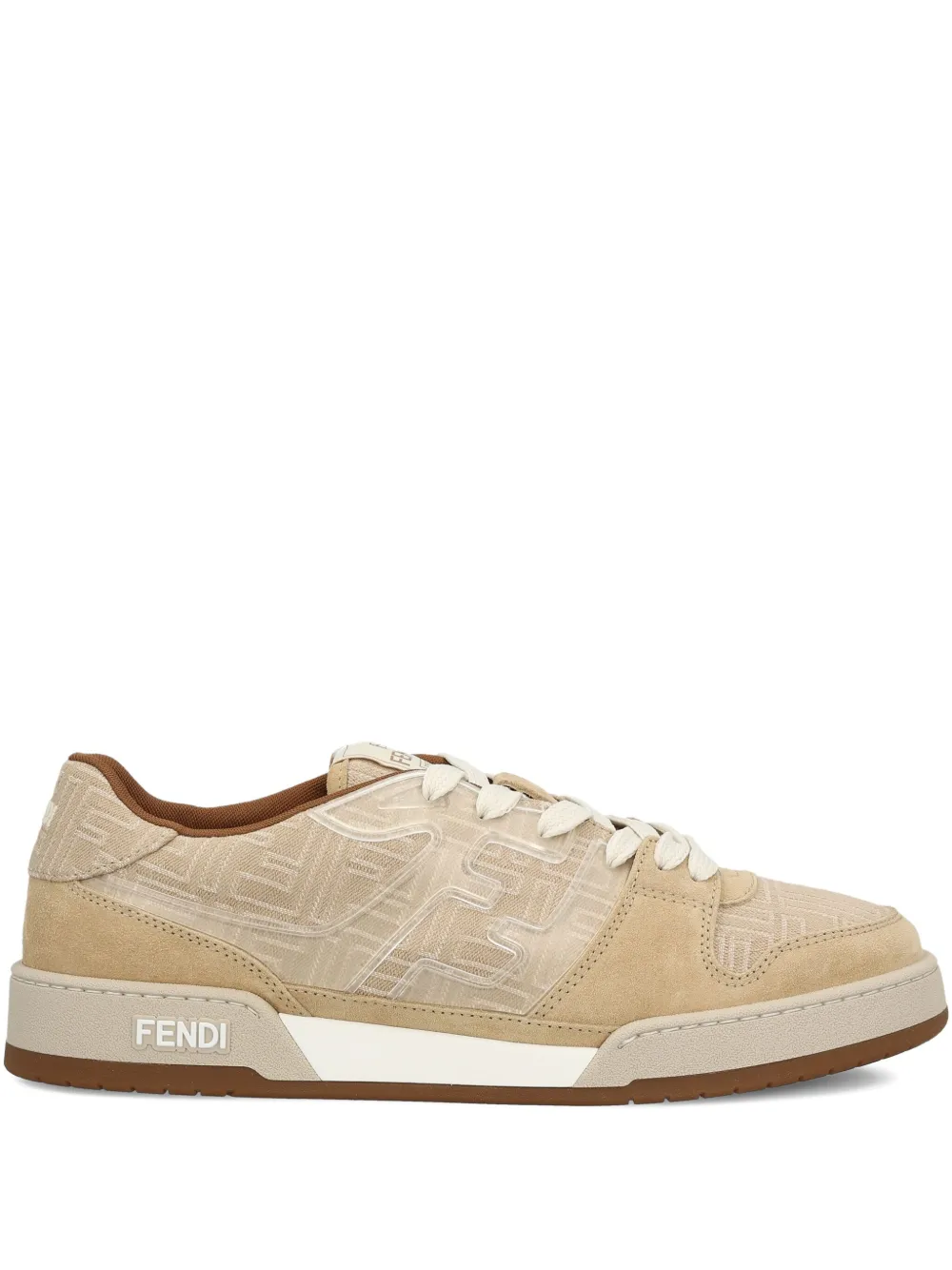 Fendi Ff-monogram Jacquard Suede-panels Sneakers In Brown