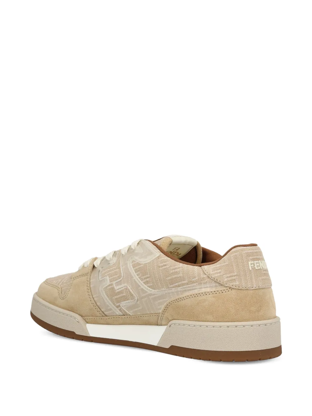 Fendi Ff-monogram Jacquard Suede-panels Sneakers In Brown