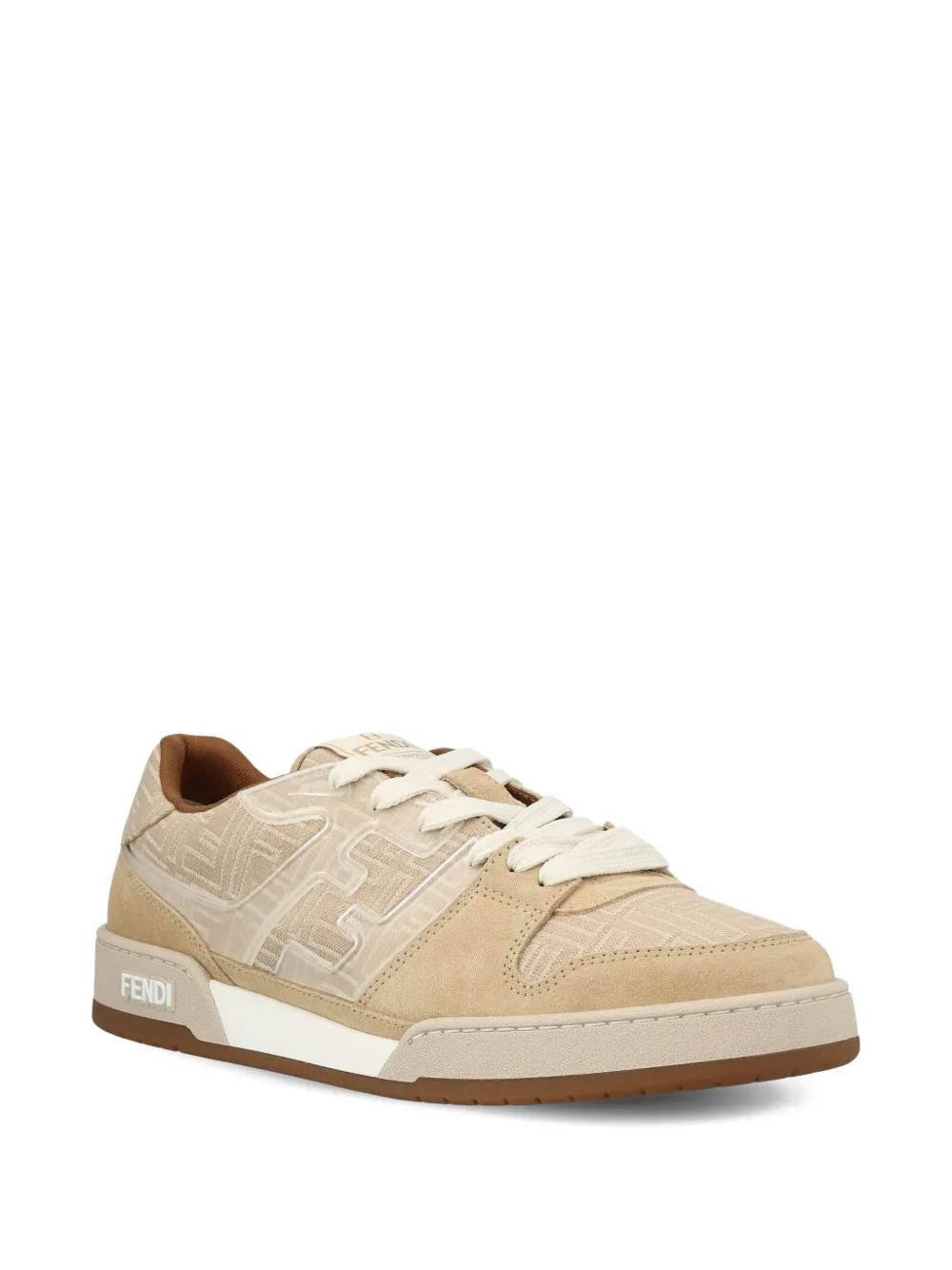 Fendi Ff-monogram Jacquard Suede-panels Sneakers In Brown