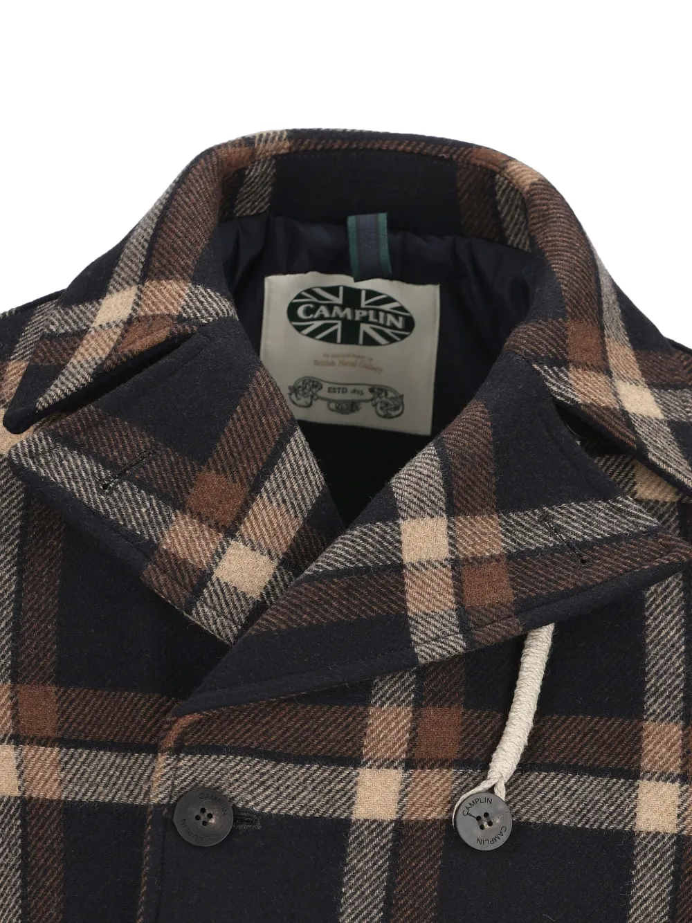 Camplin Geruite sailorjas met dubbele rij knopen Blauw