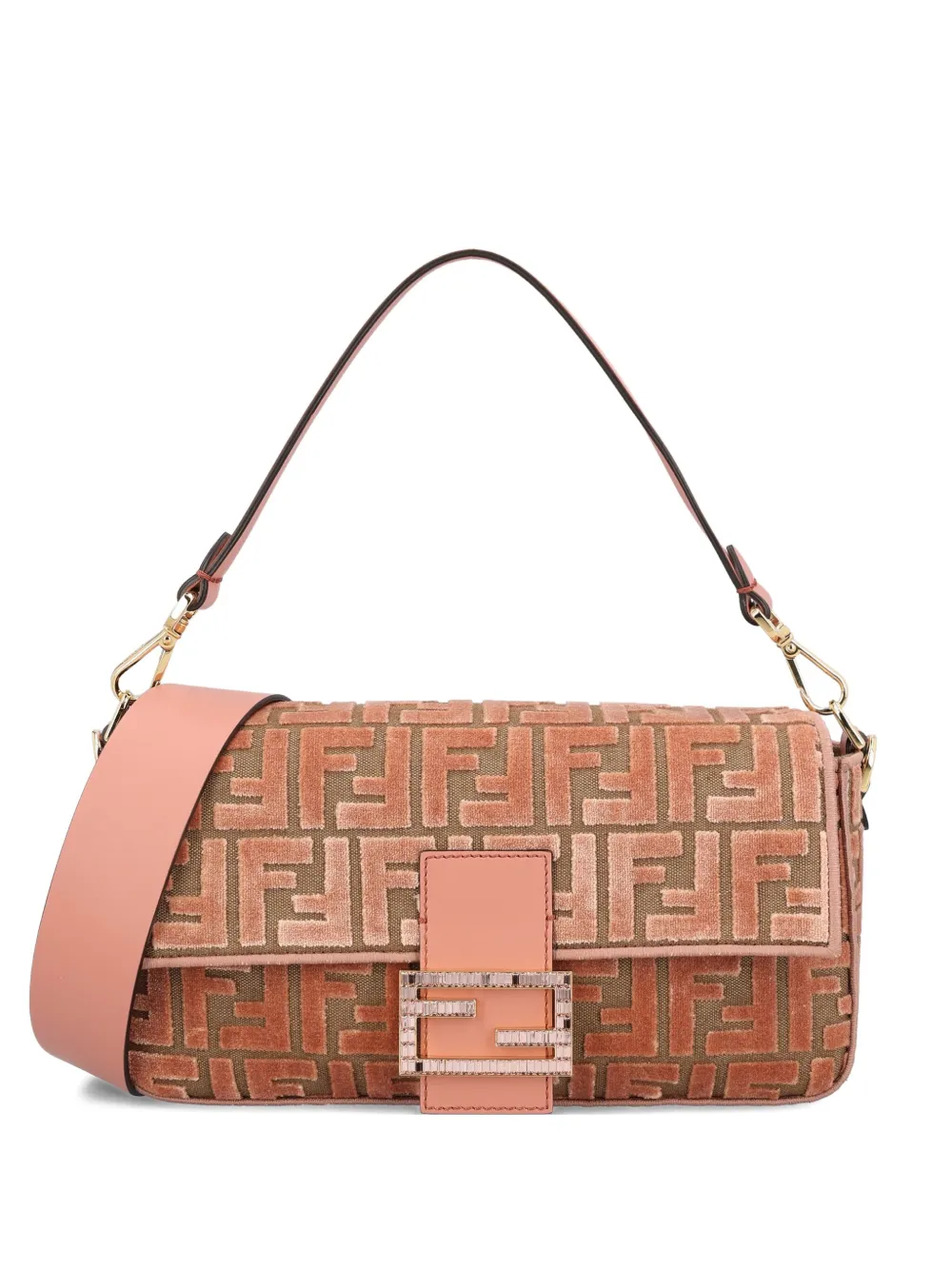 Fendi Medium Baguette Ff-jacquard Shoulder Bag In Pink