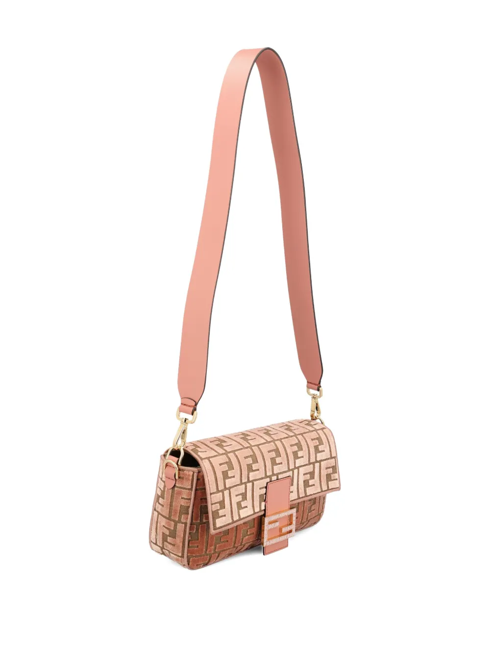 Fendi Medium Baguette Ff-jacquard Shoulder Bag In Pink