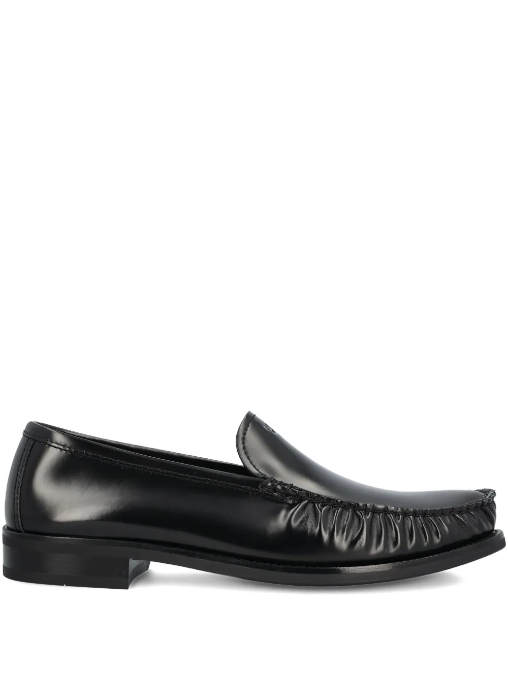 Prada Leren loafers met geplooid detail Zwart