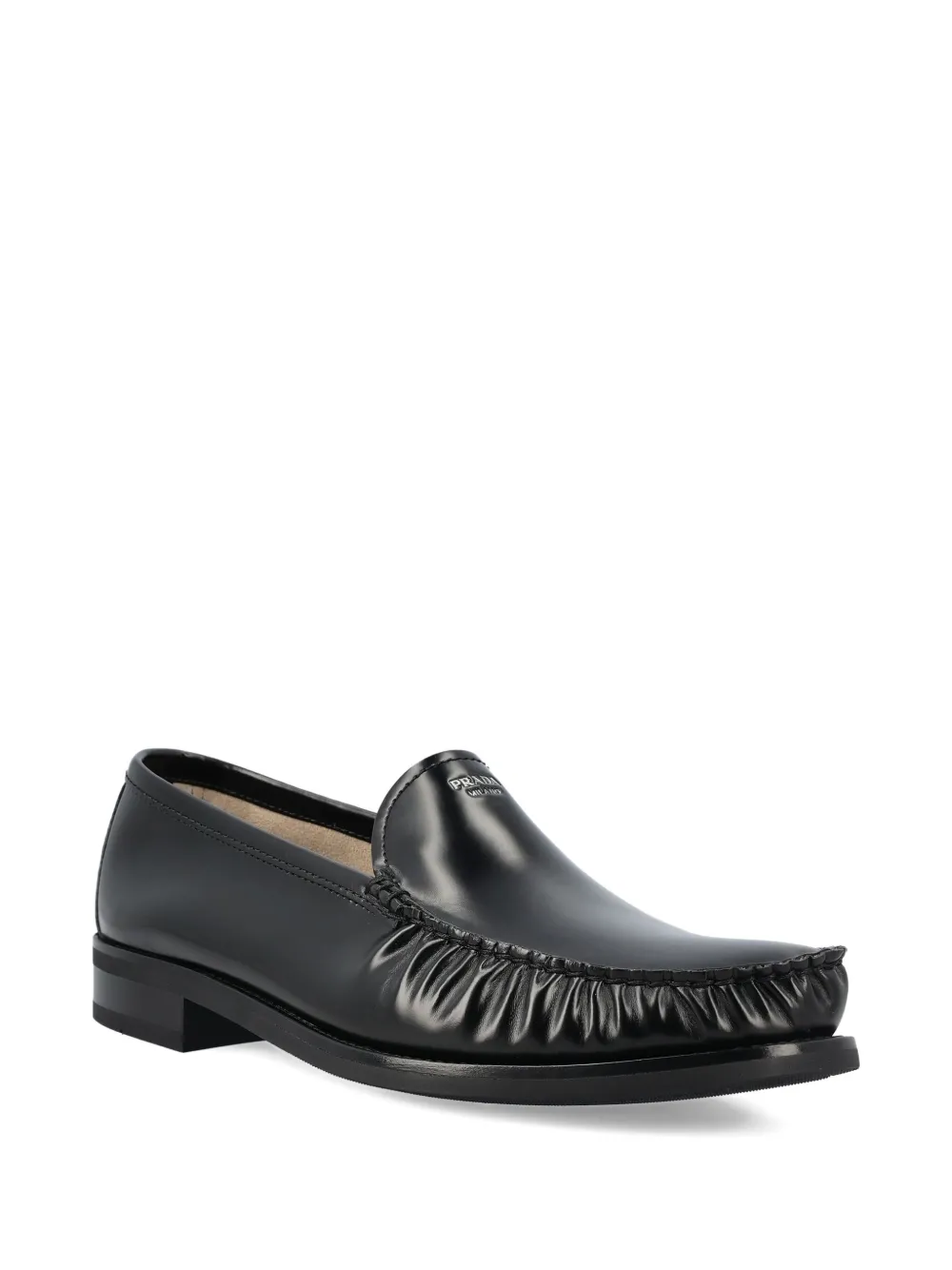 Prada pleated-detail leather loafers - Zwart