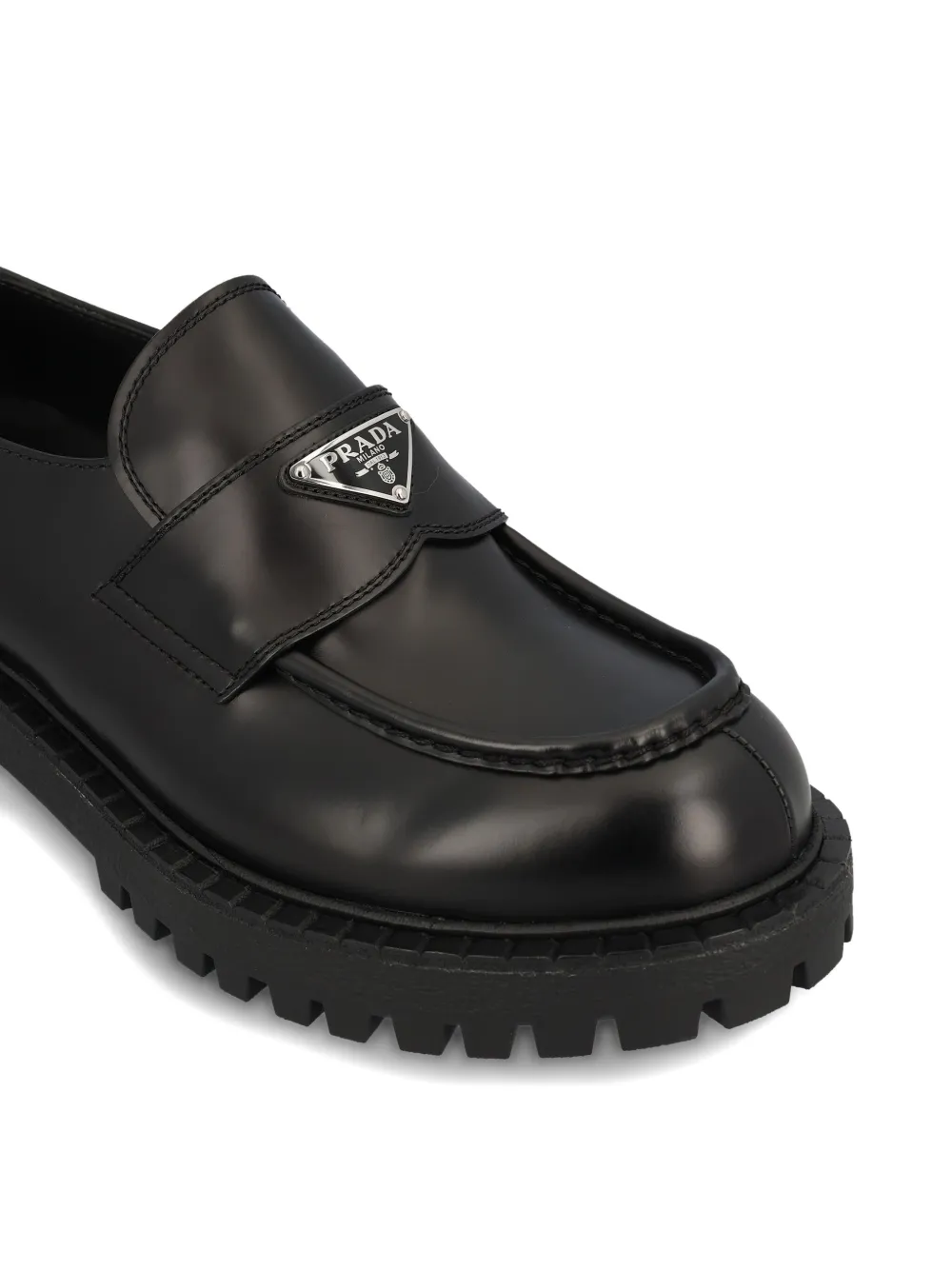 Prada Leren loafers met logoplakkaat Zwart