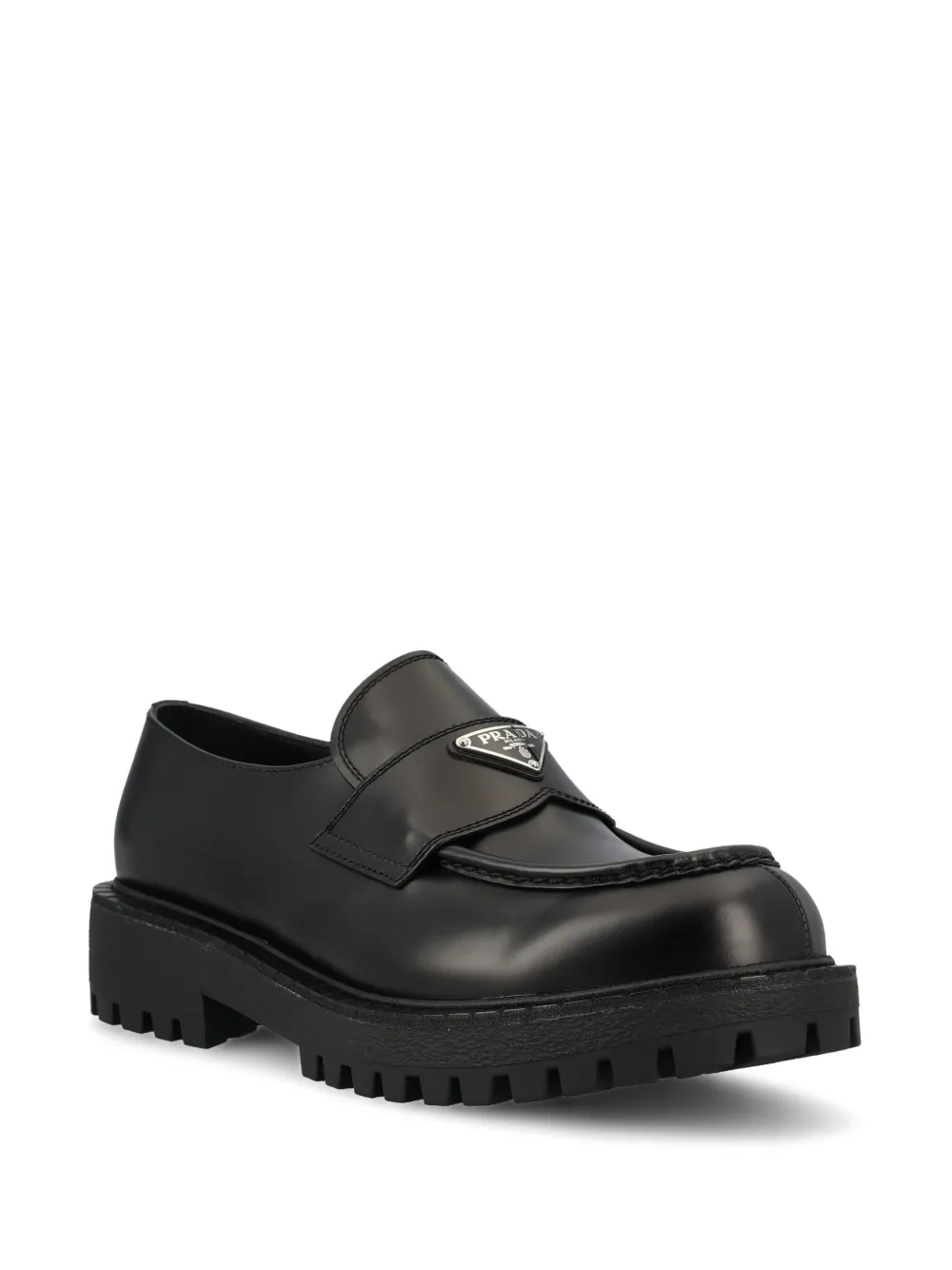 Prada Leren loafers met logoplakkaat - Zwart