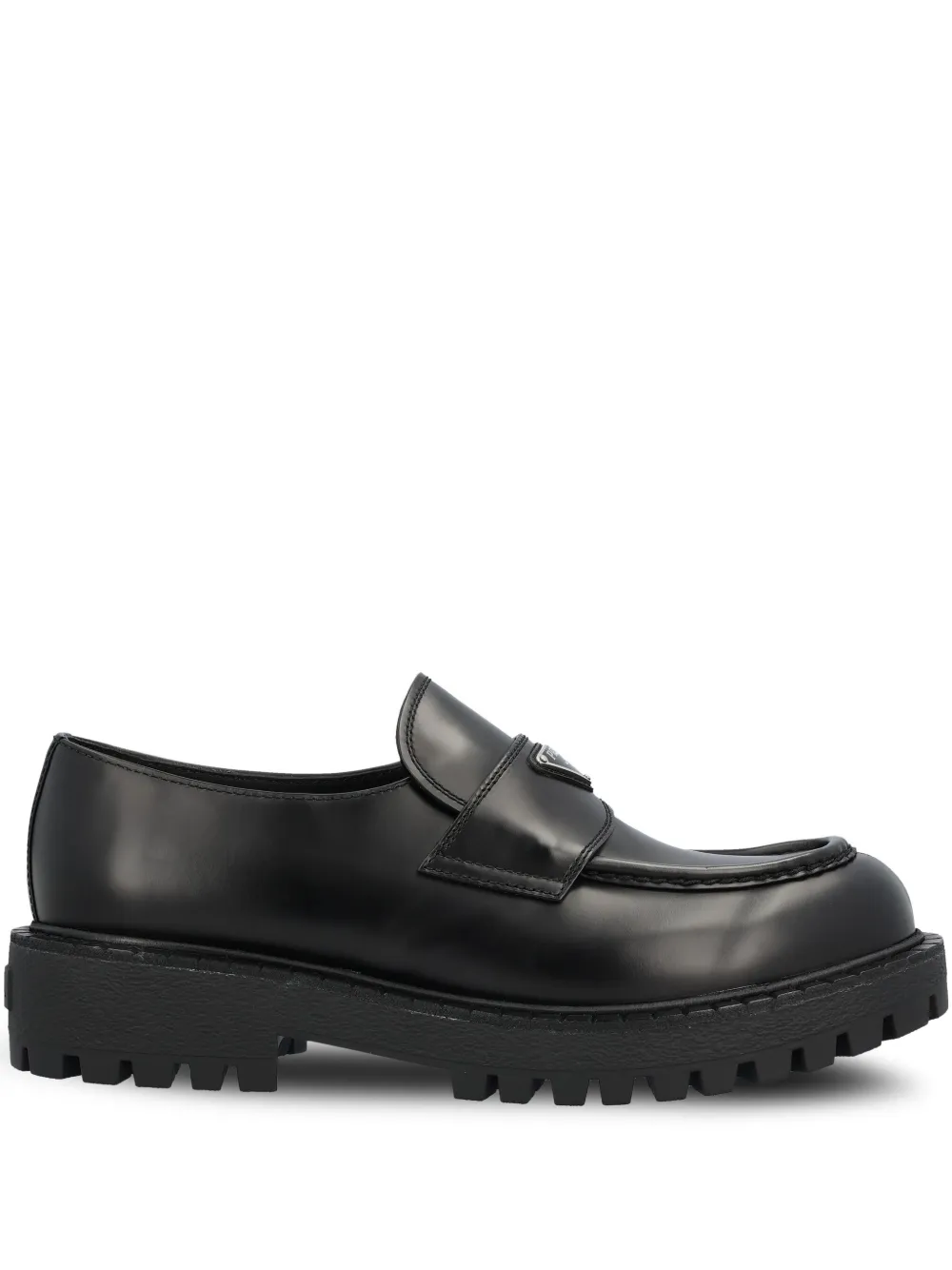 Prada Leren loafers met logoplakkaat Zwart