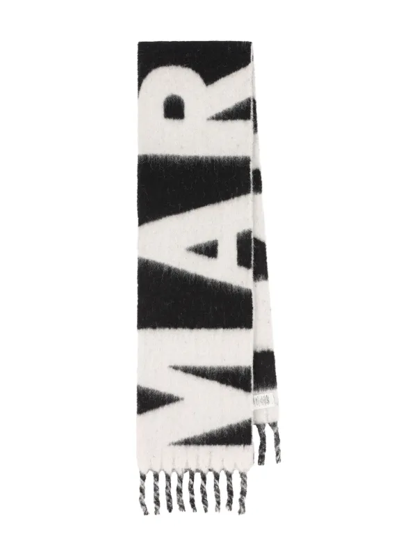Isabel Marant Logo-intarsia Fringed Scarf in Black