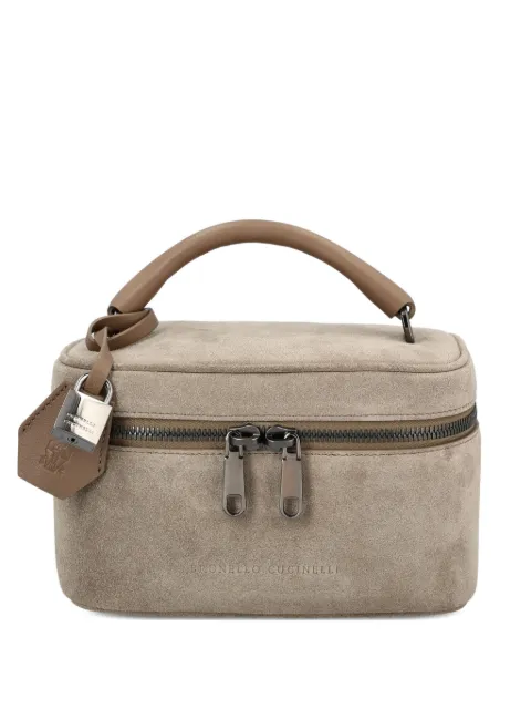 Brunello Cucinelli suede-leather padlock makeup bag